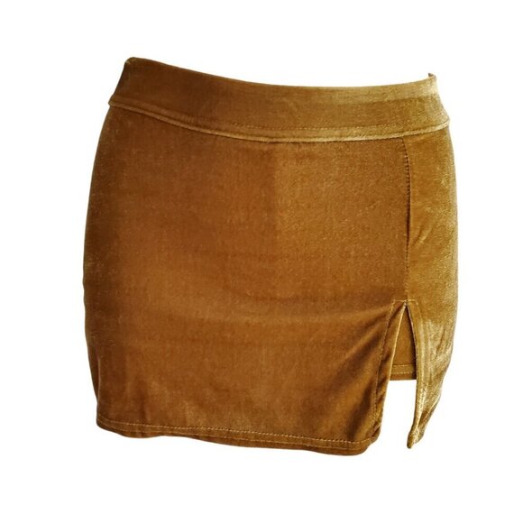 Micro Mini Skirt Skort Velvet Y2K Schoolgirl Grunge Retro Velvet Caramel 90s XS - Picture 6 of 14